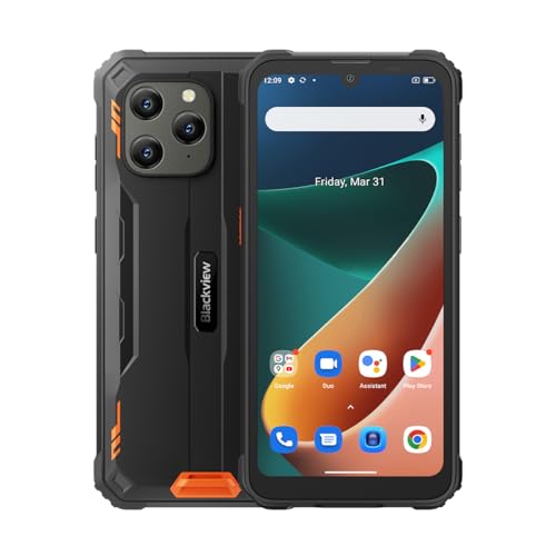 Blackview - BV5300 Pro - Téléphone Portable - Smartphone étanche - Android 12, Photo 13 Mpx, Mémoire de 4Go, 64Go de RAM, NFC, Charge inversée, 6 580 mAh - Vesion Orange