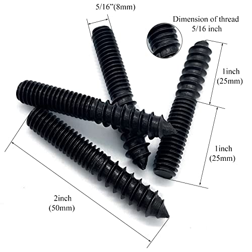 Image of 12 Pack 5 /16-18 x 2 Inch Black Hanger Bolts Double Headed Bolts for Furniture Screws 50mm Length