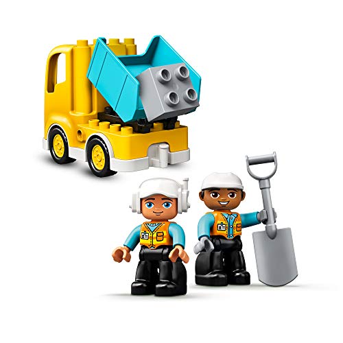 LEGO 10931 Duplo Camión y Excavadora con Orugas, Juguete Educativo de Construcción para Niños de 2 Años o Más con 2 Figuras de Trabajadores y Roca