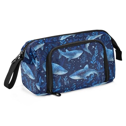 Image of Fisyme Cute Watercolor Whale Sharks Pencil Case Large Capacity Pen Bags Box Big Makeup Pouch Organizer