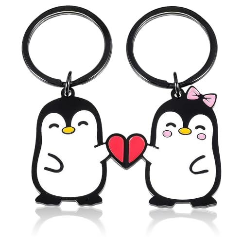 2 Stück Partner Schlüsselanhänger Pinguin Niedliches Pinguine Geschenk für Freundin Penguin Schlüsselhalter für klein und Groß Besondere Geschenke für Frauen Besonderes Geschenk Liebespaar