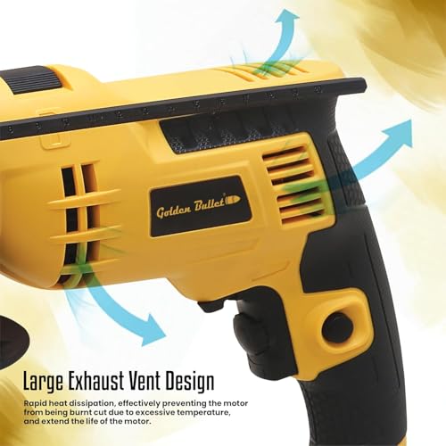 Image of Golden Bullet GB ID-1350 500W 13mm Impact Drill Machine | 3000 RPM | Variable Speed, Reversible, Trigger Lock | For Home, DIY, Masonry, Concrete, Metal, Wood, Tile & Stone Drilling | 6 Month Warranty
