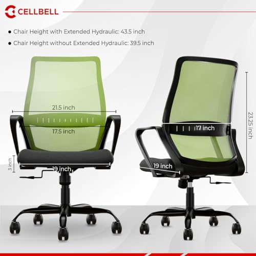 CELLBELL Desire Pro Mid Back Mesh Office Chair Adjustable Study Chair/Computer Chair with Revolving Seat, Stylisk Backrest, Lumbar Support, Metal Base for Work from Home (Pistachio Green) - Image 3