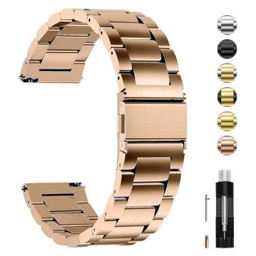 Image of Fullmosa 20mm Stainless Steel Watch Band, Quick Release Metal Replacement Strap with Removable Links, Includes Spring Bars & Link Removal Tool for Men Women (Rose Gold)