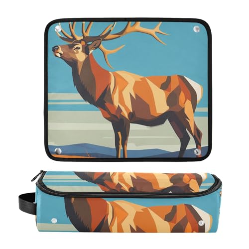 Bolsa de viaje para herramientas de cabello con almohadilla resistente al calor impermeable para planchas, rizadores y organizador de viaje con ilustraciones marrones de alce miniatura 3