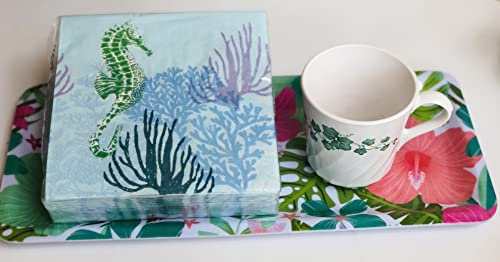 40-ct 13x13 Celestial Seahorse Among Coral Blue | Decoupage Dinner Paper Napkin | Nautical Coastal Napkin | Pretty Blue napkin for Brunch Party - Image 3