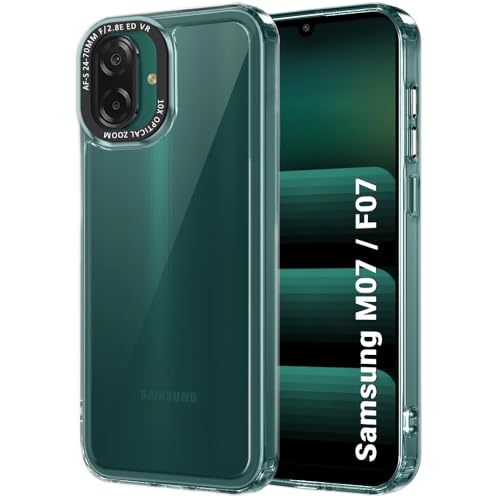 Image of TheGiftKart Hybrid Shockproof Back Cover Case for Samsung Galaxy M07 / F07 | Stylish Camera Border | Electroplated Buttons | Crystal Clear Hard Back Cover Case (TPU & PC, Transparent Bumper)