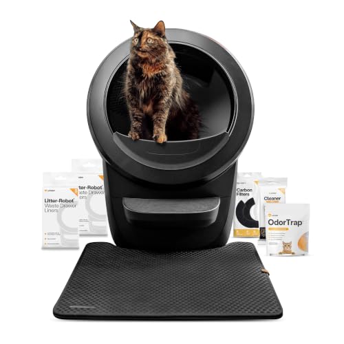 Litter-Robot 4 Supply & Accessory Bundle by Whisker Black- Automatic Self-Cleaning Cat Litter Box Includes Litter-Robot 4 Mat 3 OdorTrap Packs 10 Liners 30 Wipes & 2 Carbon Filters