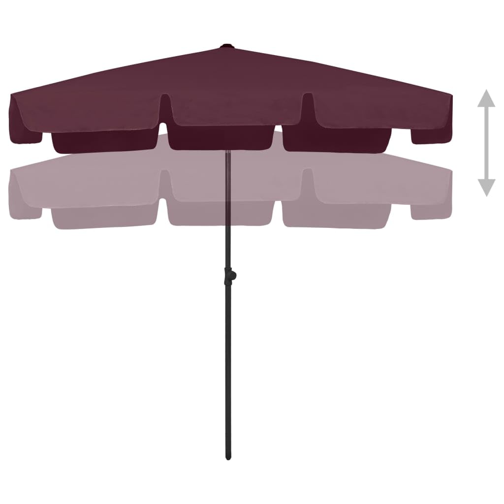 Ombrellone da Spiaggia Rosso Bordò 200x125 cm con Protezione UV e Anti-Sbiadimento, Inclinabile e Regolabile in Altezza, Realizzato in Poliestere Resistente agli Agenti