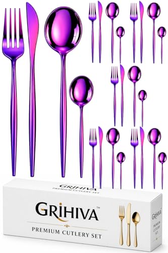 Image of 24 Pcs Pink Slim Handle Stainless Steel Cutlery Set for Dining Table with Spoons and Forks Set + Butterknives - The Perfect Tableware /Flatware