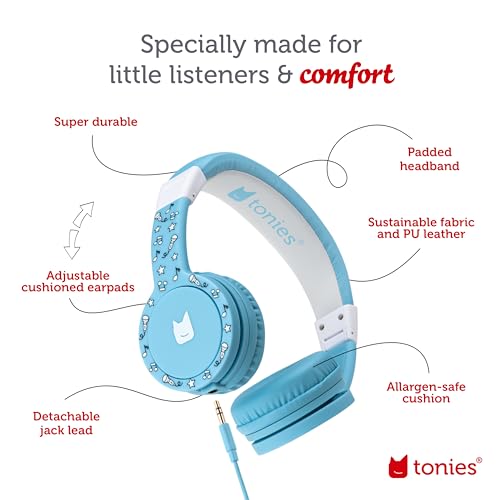 Image of Tonies Foldable Wired Headphones for Kids - Comfortably Designed to fit On-Ear - Works with Toniebox and All 3.5mm Devices - Light Blue