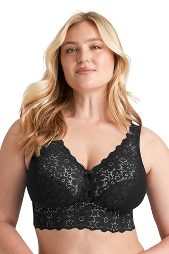 Miss Mary of Sweden Lace Dreams Non-Wired Longline Bra – Recycled Stretch Lace, Extra Support & Comfort 36E Black