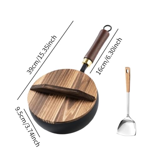 Wok con tapa de madera y fondo plano, 20 cm miniatura 2