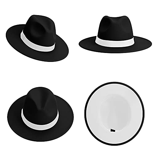 Image of KUJUHA Fedora Hats for Mens /Womens Felt FedoraHats Two Tone Wide Brim Fedora Hats Rancher Hat