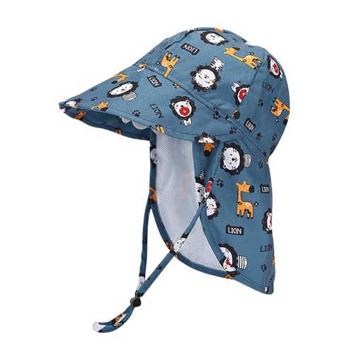 Baby Sun Hat with Neck Flap, Breathable Mesh UPF 50+ Sun Protection Cap Cute Cartoon Summer Beach Hat for Boys Girls