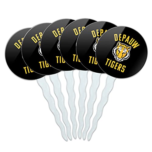 DePauw University Tigers Logo Cupcake Picks Toppers Decoration Set of 6