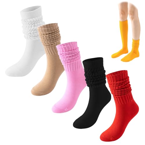 5pairWomen Thigh High Boot Socks,Solid Cotton Boot Calf Socks,Chunky Ribbed Cozy Slouchy Socks,Slouch Socks