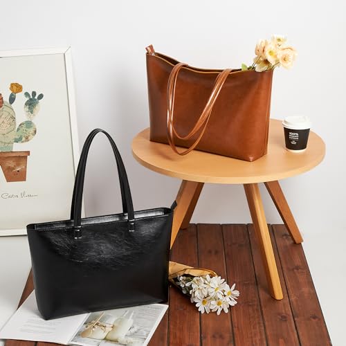 Image of KALIDI Tote Bag Zipper Shoulder Bag Faux Leather Purses Satchel for Women Casual Handbag Work Dating College