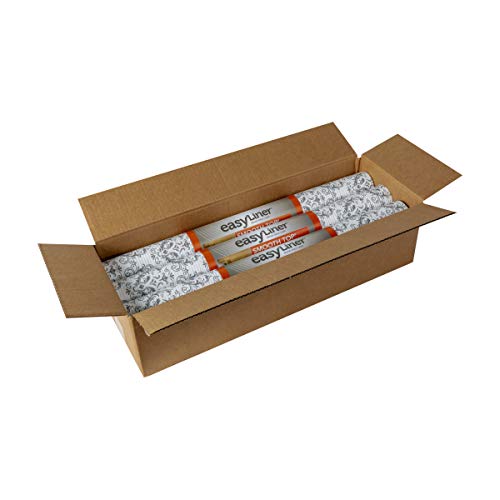 Smooth Top Easyliner For Cabinets & Drawers - Easy To Install & Cut To Fit - Shelf Paper & Drawer Liner Non Adhesive - Non Slip Shelf Liner - 20In. X 6Ft. - 6 Roll Project Pack - Grey Damask #TOP3