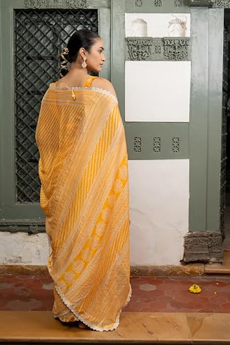 Image of MIRCHI FASHION Women Saree Leheriya Print Chiffon | Lightweight Traditional Sari for Farewell and Wedding Ceremonies with Unstitched Blouse Piece