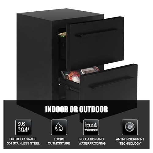 Vesgolden 24 Inch Outdoor Refrigerator With Freezer,Under Counter Drawer Refrigerator,Stainless Steel Waterproof,Drawer Beverage Fridge Black For Patio Home Kitchen Ice Maker & Freezing Meat thumb #3