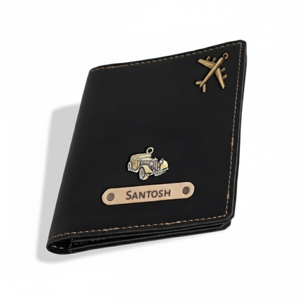 the unique gift studio Customised Passport Cover Holder Personalised Name & Charm Leather Passport Cover Holder for Men & Women Black | Customised Passport Holder for Gift-picture-10