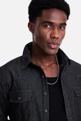Image of SNITCH Men Casual Shirt | Regular Fit Long Sleeve Spread Collar Solid Pattern | 100 Percent Cotton Fabric & Durable Denim Shirt for Men & Rugged Men's Fashion Top