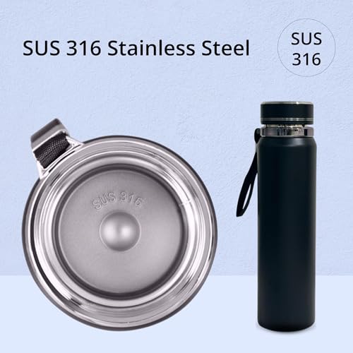 Image of SuperGeneriX 1000ml Stainless Steel Hot & Cold Water Bottle - 1L Leakproof, Rust-Free, Durable Steel Bottle for Office, Gym, Travel & Daily Use (Black)