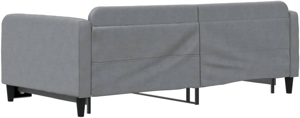 Light Grey Daybed with Trundle, Polyester Fabric, Wood and Metal Frame, Sturdy Platform Foundation, Slatted Mattress Support, Easy Assembly