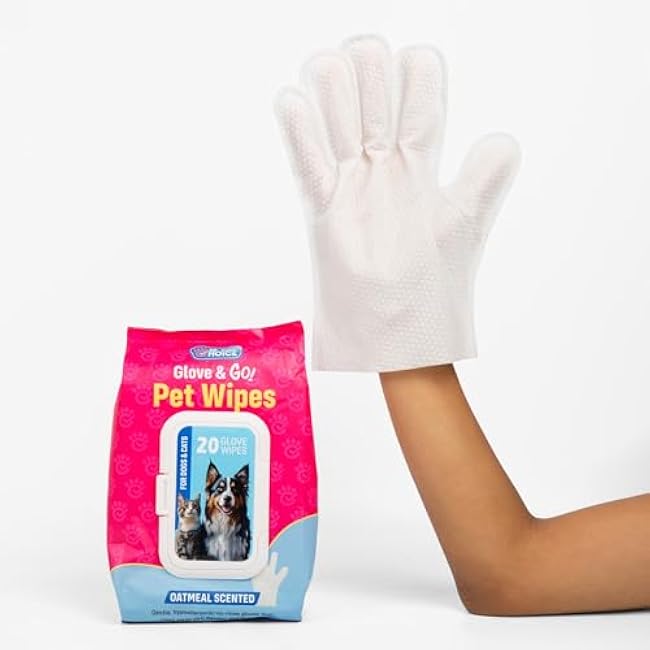 Dr. Paws Glove & Go Grooming Wipes for Dogs & Cats - Paraben Free, Alcohol Free, Lick-Safe, Hypoallergenic, Oatmeal Scented Dog Wipes for Paws and Butt, Puppy Wipes (20 Count)-6Xve92mG