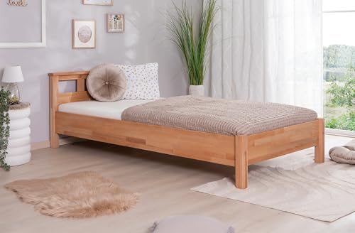TiCAA Einzelbett, Doppelbett, Gästebett, Funktionsbett für Schlafzimmer, Kinderzimmer Buche masivholz Bettgestell 90 x 200/100x200/140x200