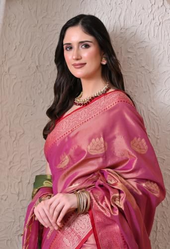 Image of Women's Cotton-Silk Woven Zari Work Saree with Unstitched Blouse Piece - Perfect for Party, Wedding, Casual, and Office Wear