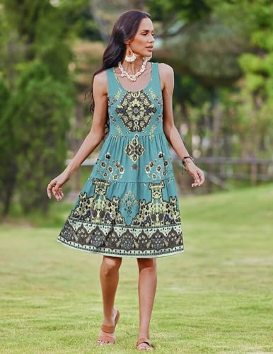 Image of Zeagoo Womens Summer Sundress Boho Floral Casual Tank Dresses with Pockets Sleeveless Tiered Swing A Line Beach Dress