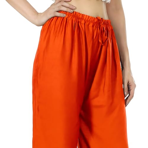 Image of Women's Rayon Palazzo Pants | Solid Color Wide Leg Trousers in 18 Shades | Elastic Waist Casual Bottoms XS-7XL | Comfortable