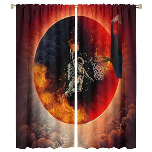 Brebasf Cool Space Astronaut Curtains - Modern Fantasy Sports Player Flame Basketball Window Curtain Room Darkening Blackout Curtains Thermal Insulated Rod Pocket Curtains 2 Panels 54