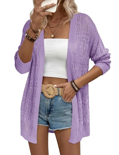 Image of Zeagoo Womens 2026 Summer Crochet Cardigan Sweaters Lightweight Long Sleeve Open Front Kimono Boho Knit Cover Ups