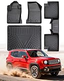 DiffCar® for Jeep Renegade Floor Mats & Cargo Liner 2023 2022 2021 2020 2019 2018 2017 2016 2015, All-Weather Rubber Front Rear Trunk Carpet for Renegade Car Accessories, 4PCS TPE Balck (Not for Sport
