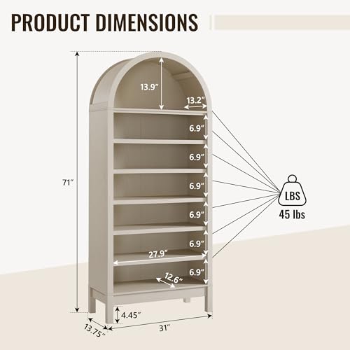Image of IFBUY 71 inch Tall Arched Bathroom Storage Cabinet, 7-Tier Modern Farmhouse Storage Cabinet with Adjustable Shelves, Wood Freestanding Cabinet for Bathroom, Living Room, Entryway, Hallway (Cream)