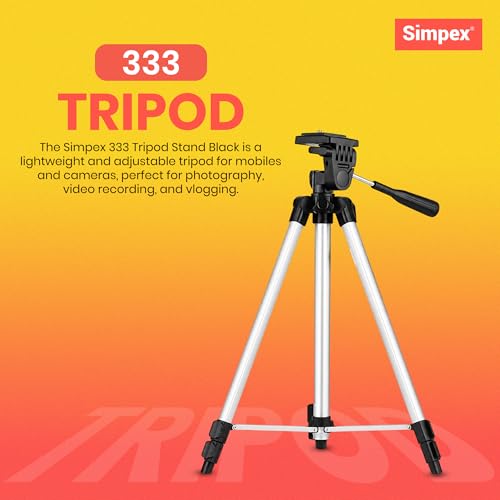 Image of Simpex 333 Aluminium Camera Tripod Stand | Lightweight & Adjustable | Includes Mobile Holder & Carry Bag | Compatible with Smartphones, DSLR, Mirrorless Cameras, GoPro, Photography & Content Creation