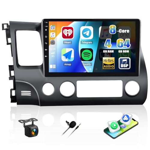 8-Core Qualcomm Snapdragon 4G+64G for Honda Civic 2006-2011 Android Car Stereo with Wireless CarPlay Android Auto, 10