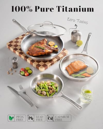 Image of Titanium Pans for Cooking, 8 /10 /12 Inch Non-Toxic Frying Pan with Lid
