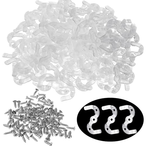 Sliner 100 Pcs Christmas Holiday Lighting Outlet Surface Clip Screw in Christmas Light Clips with Plastic Clip and Screw for Holds C7 or C9's in an Upright Direction
