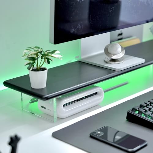 Image of Bamboo Monitor Stand Riser with RGB Lights,31.5 Inches Desktop Shelf with Acrylic Legs Supports for Desk, PC Computer Monitor, Laptops, Printer, Speakers (Black)
