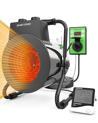 Buyplus Greenhouse Heater with Digital Thermostat, 1500W Outdoor Heaters for Patio, Overheat Protection & 3S Fast Heating, Electric Space Heater for Patio, Garage, Greenhouse, Flower House, Silver