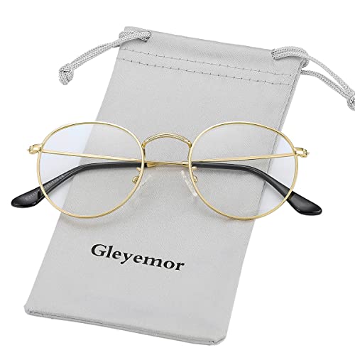 Image of Clear Glasses for Women Men, Classic Round Metal Frame Clear Lens Fake Glasses (Gold)
