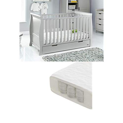 Obaby Stamford Sleigh Classic Cot Bed and Pocket Sprung Mattress - Warm Grey