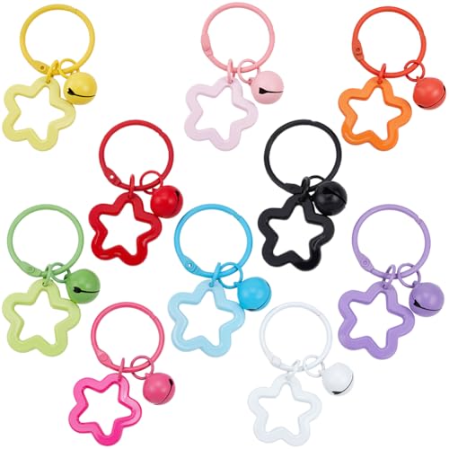 Beebeecraft 20 llavero de Estrella Acrílica de 10 colores con Forma de Campana de Colores Estrellas de Cinco Puntas Color Caramelo Cierre de Clip para Bolso Llaveros para Mujer Decoración de Mochila