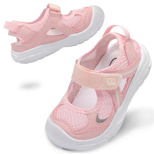 JOINFREE Toddler Sandals Girls Closed Toe Outdoor Sports Sandals Wide Barefoot Water Sandals Lightweight Summer Water Shoes for Beach Swim Pool Pink Size 8-8.5
