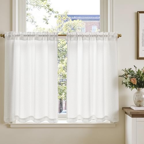 TOPICK Blickdicht Scheibengardinen Küche Weiß Bistrogardine mit Tunnelzug...