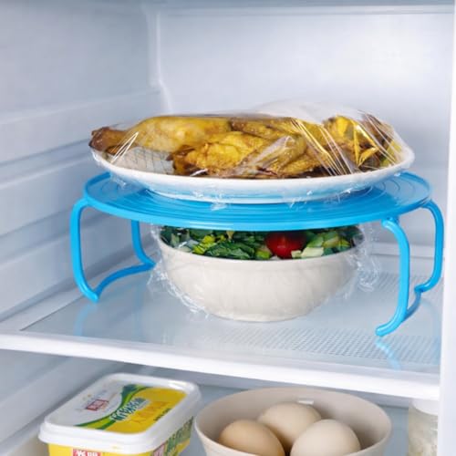 Image of Questsole Stackable Microwave Shelf, Blue, Food Grade Plastic, Space Saving Kitchen Organiser, Refrigerator Storage Rack (2, Blue)